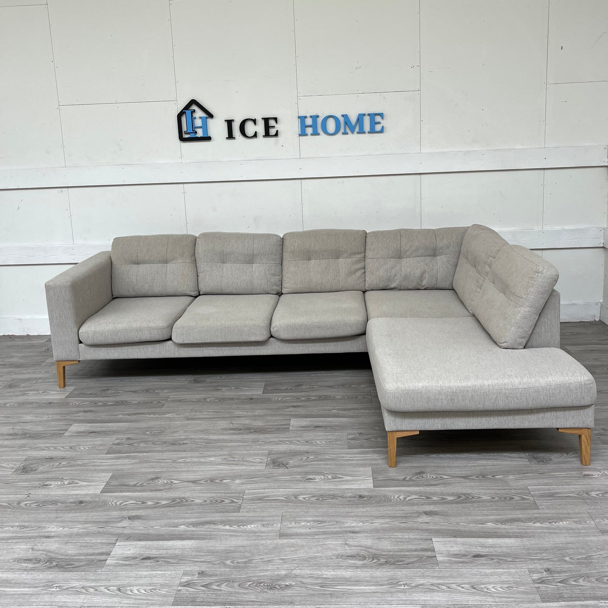 BEIGE 3-sits soffa med divan höger